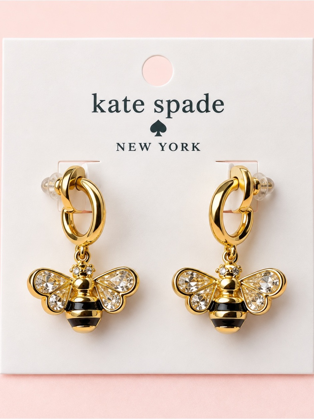 kate spade Gold Bee Drop Earrings with Clear Crystal Wings